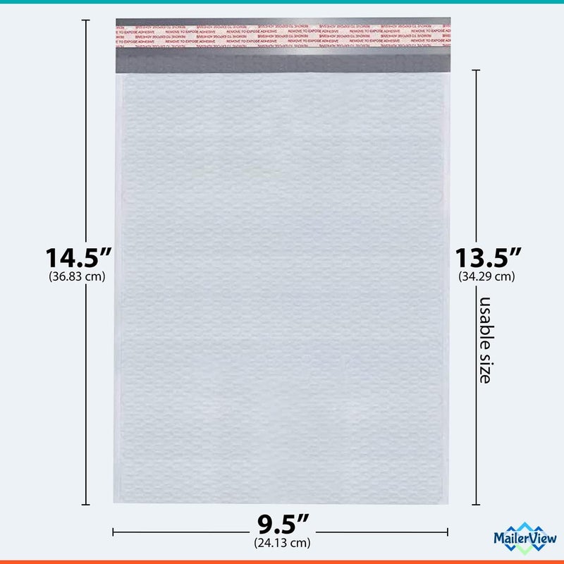 MAILERVIEW White Large Poly Bubble Mailers 9.5x14.5 inch #4 | Self Seal Padded Envelopes Cushioned Bubble Mailer | Usable Size 9.5x13.5 | WaterProof | Lightweight mailing Shipping Bags | 100 Pack Bulk | USA Made - Image 2